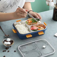 Load image into Gallery viewer, Lunch Box Sealed Leakage Proof Stainless Steel Lunch Box with Fork,Chopstick & Spoon Lid Office Food Container 3 Compartment for School Kids and Adults