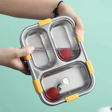 Load image into Gallery viewer, Lunch Box Sealed Leakage Proof Stainless Steel Lunch Box with Fork,Chopstick & Spoon Lid Office Food Container 3 Compartment for School Kids and Adults