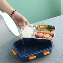 Load image into Gallery viewer, Lunch Box Sealed Leakage Proof Stainless Steel Lunch Box with Fork,Chopstick & Spoon Lid Office Food Container 3 Compartment for School Kids and Adults
