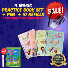 Load image into Gallery viewer, ✍️ Sank Magic Practice Book (4 BOOKS 📚, 1 PEN 🖊️, 1 GRIP , 10 REFILLS )🎁 FREE Magic Coloring Book
